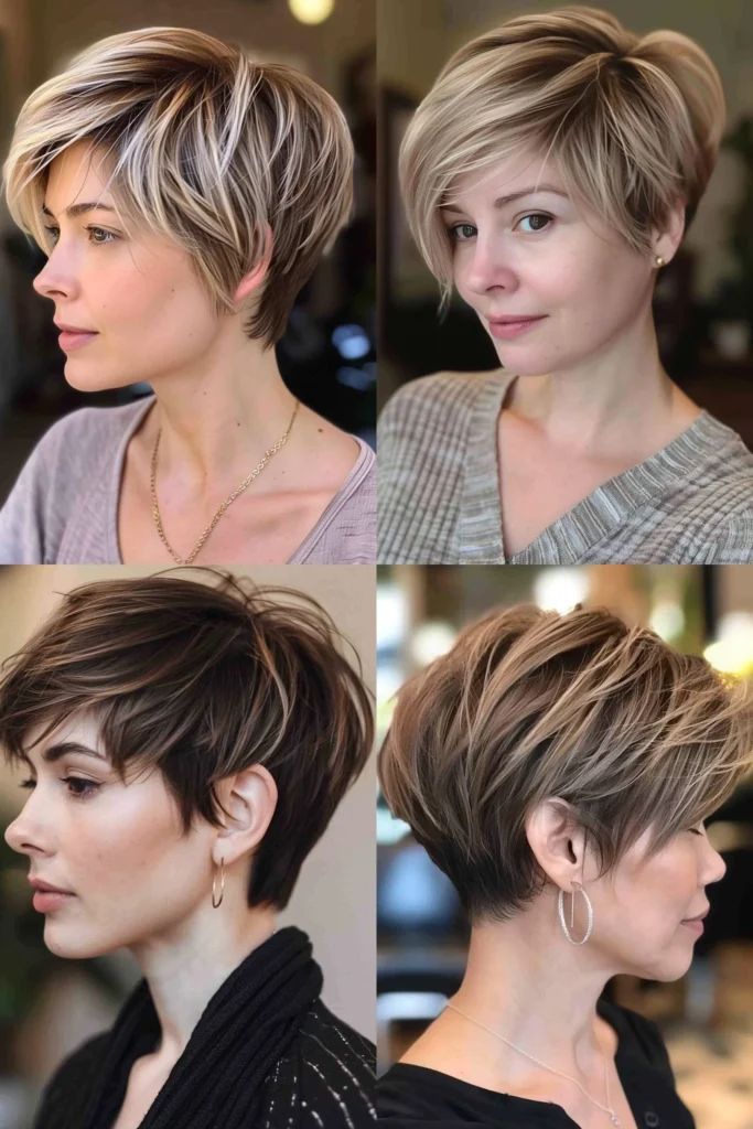 Blonder Pixie mit verschiedenen Längen