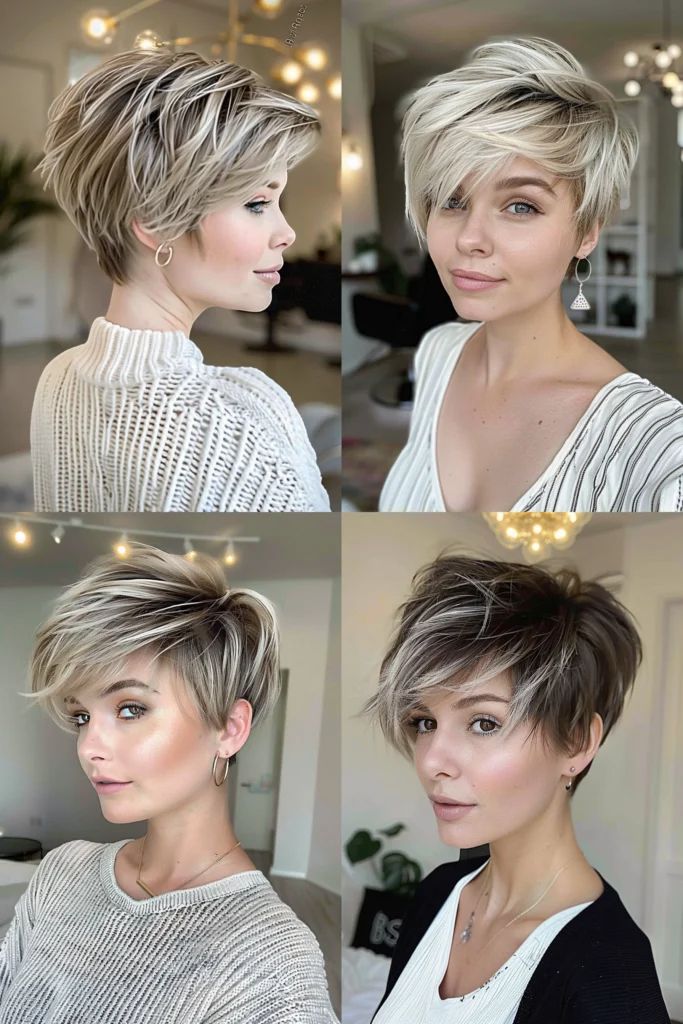 Layered Long Pixie mit Platin-Highlights