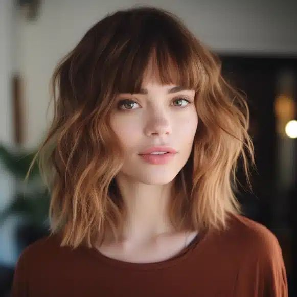 Wavy Lob mit abgesetztem Wispy Bangs