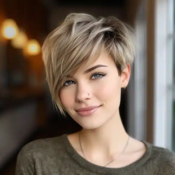 Pixie Cut mit langem, seitlichem Pony