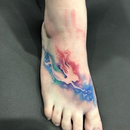 Ätherische Meerjungfrau Aquarell-Fußtattoo