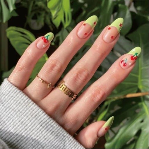 Lime French Cherry Almond French Nails