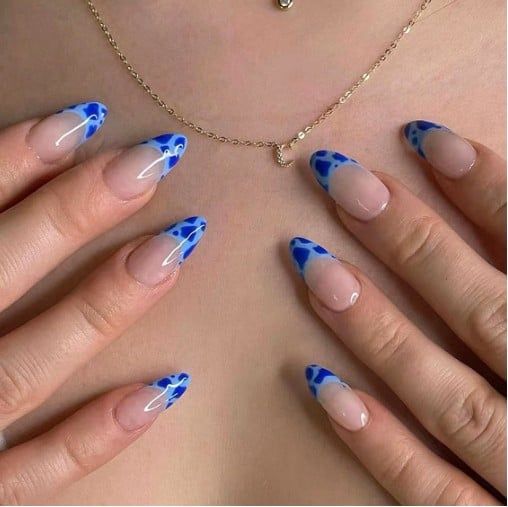 Blaue Leoparden French Tip Nägel