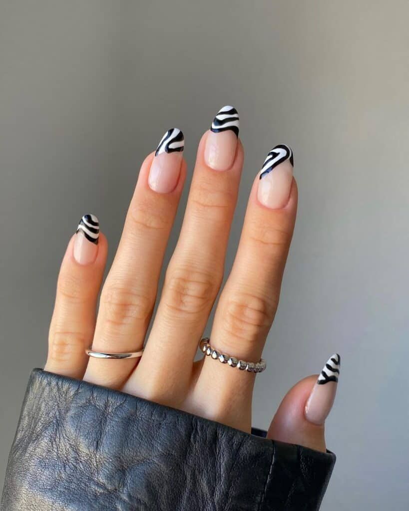 Zebra French Tip Nails