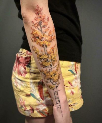 Luminous Autumn Tree Tattoo