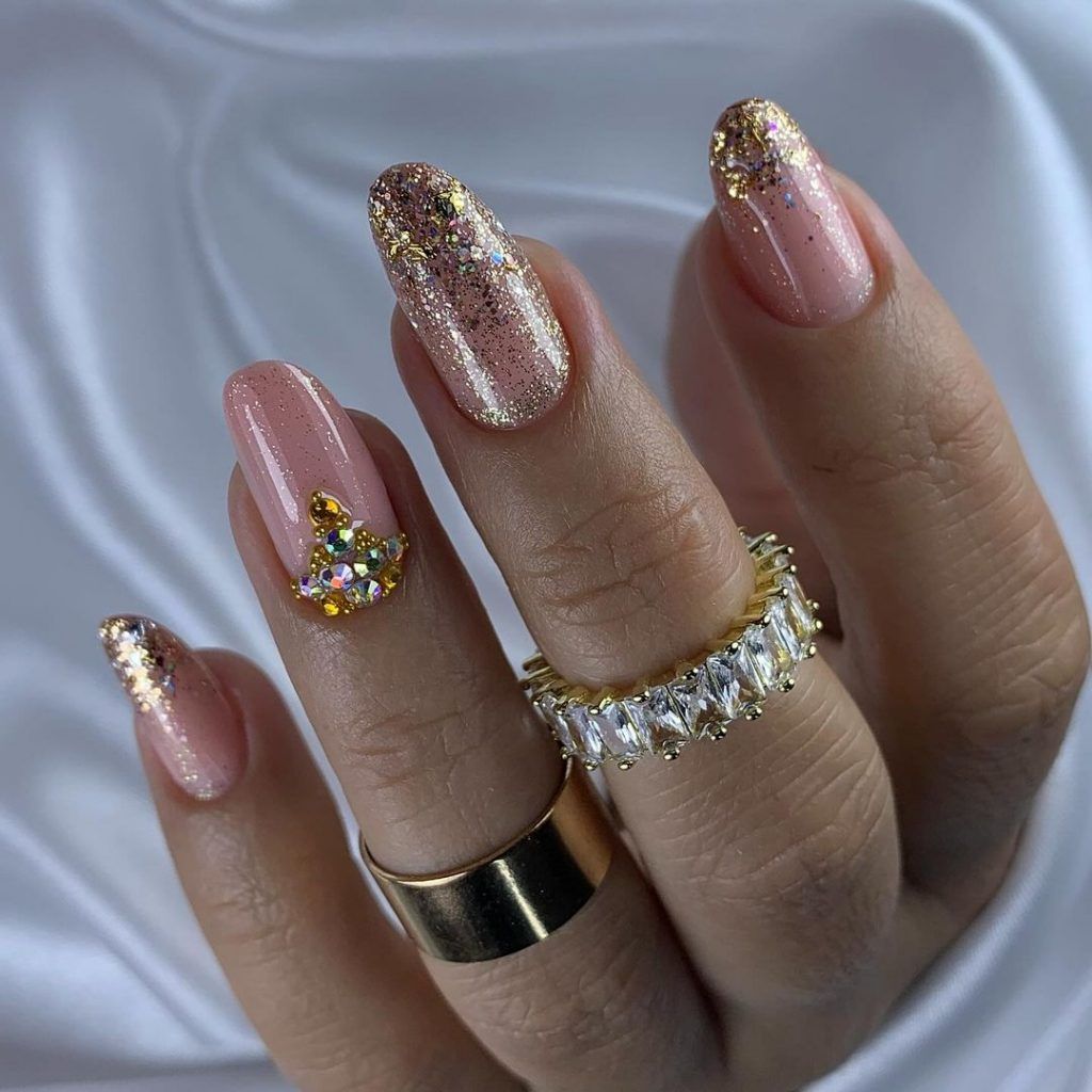 Nude und Gold Glitter mit Strasssteinen